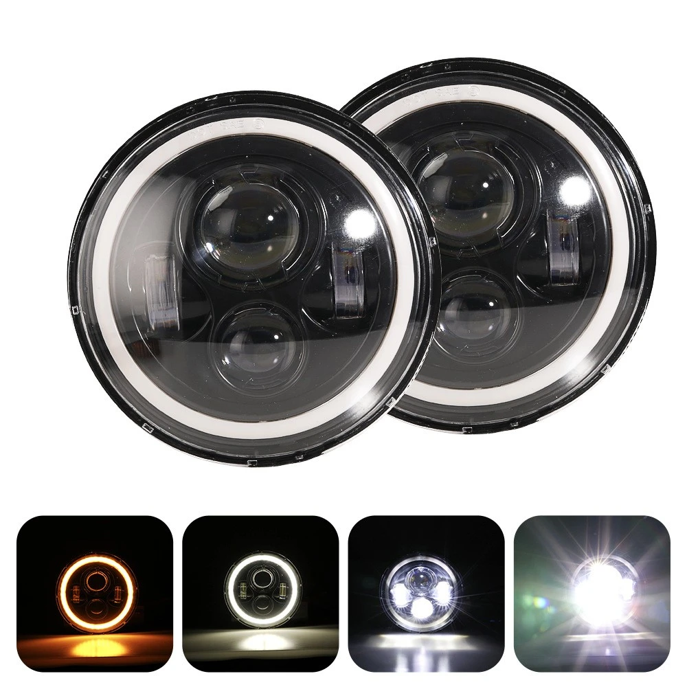 7 inch LED Headlight Amber White Angel Eyes